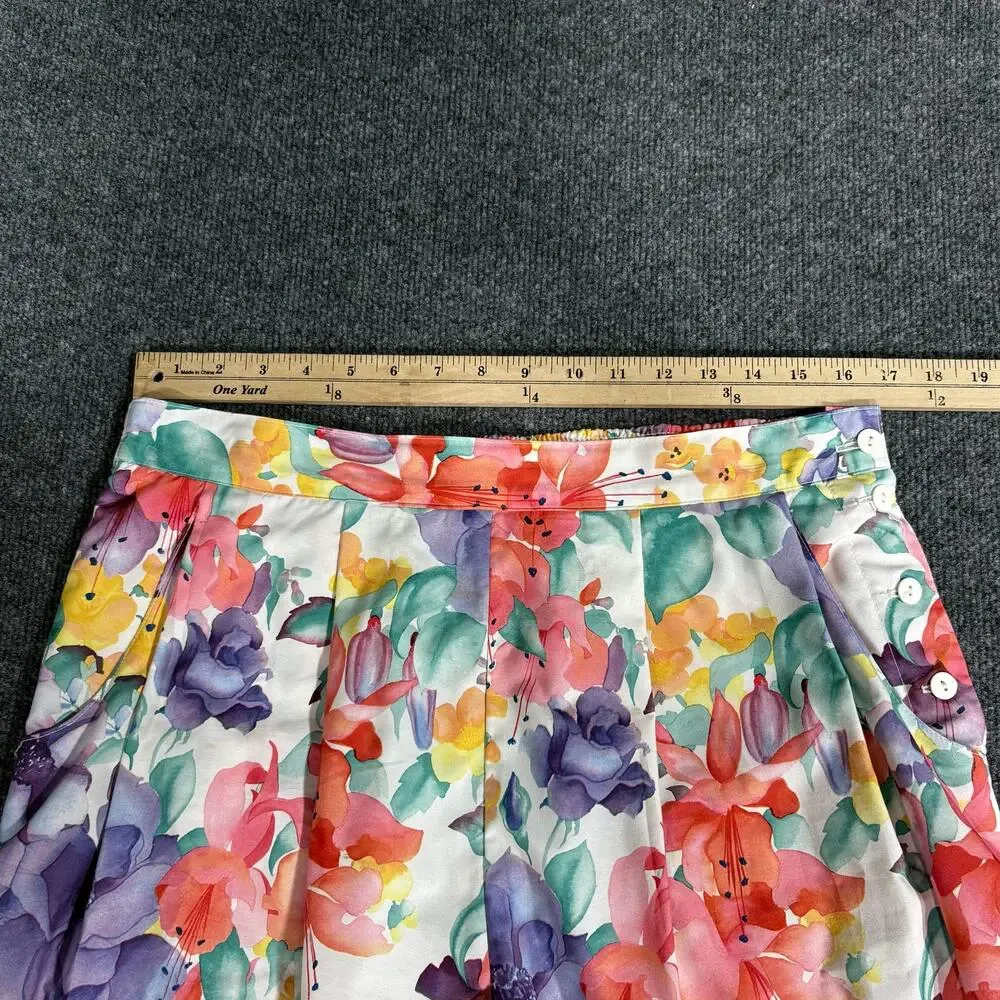D'Allaird's Shorts Womens Large Floral Pleated Culotte Elastic Casual Summer